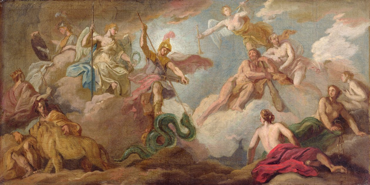 Apollon voitto, n. 1716 (öljy kankaalle) tekijältä James Thornhill