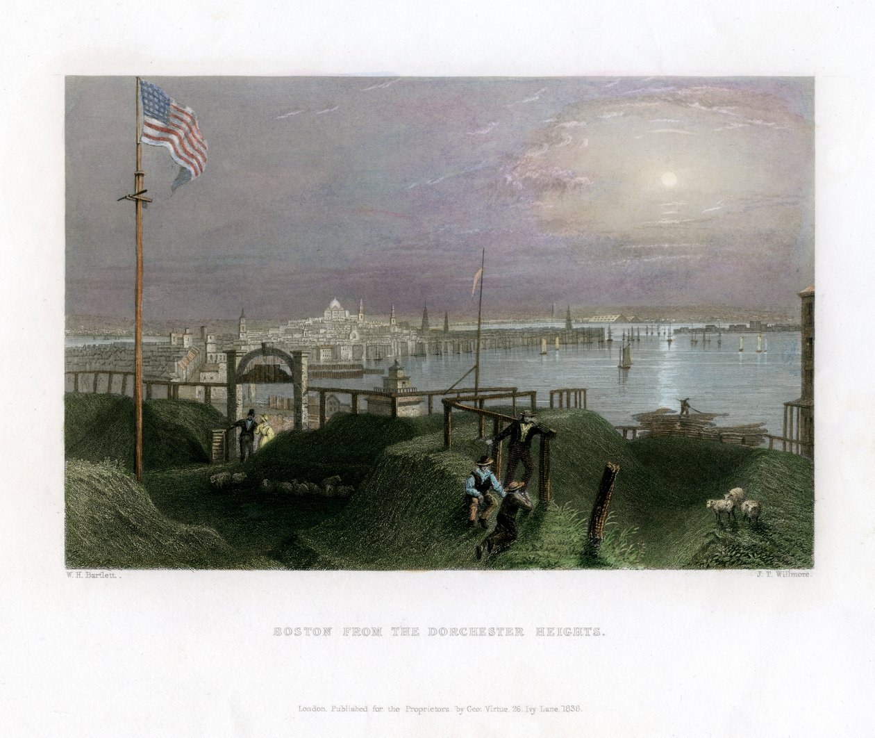 Boston nähtynä Dorchester Heightsista, USA, 1838. tekijältä James Tibbitts Willmore