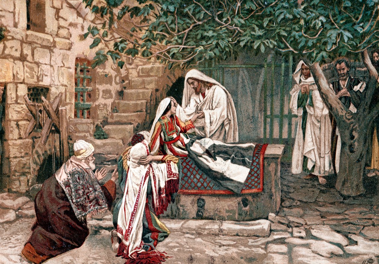 Kristus herättää kuolleista Jairuksen, synagogan kuvernöörin tyttären, 1897 tekijältä James Tissot