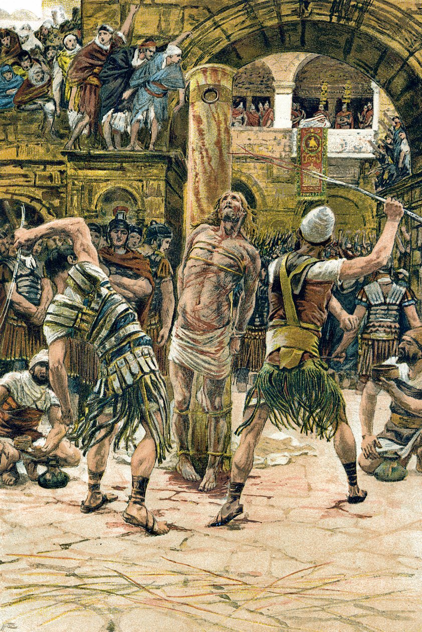 Jeesus ruoskittiin kasvoille, c1897 tekijältä James Tissot