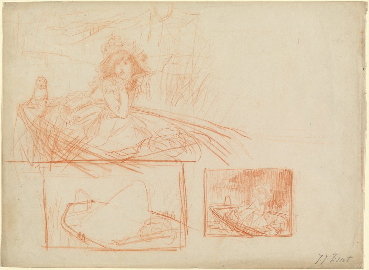 Noia pensativa a la deriva en un vaixell. finlandès tekijältä James Tissot