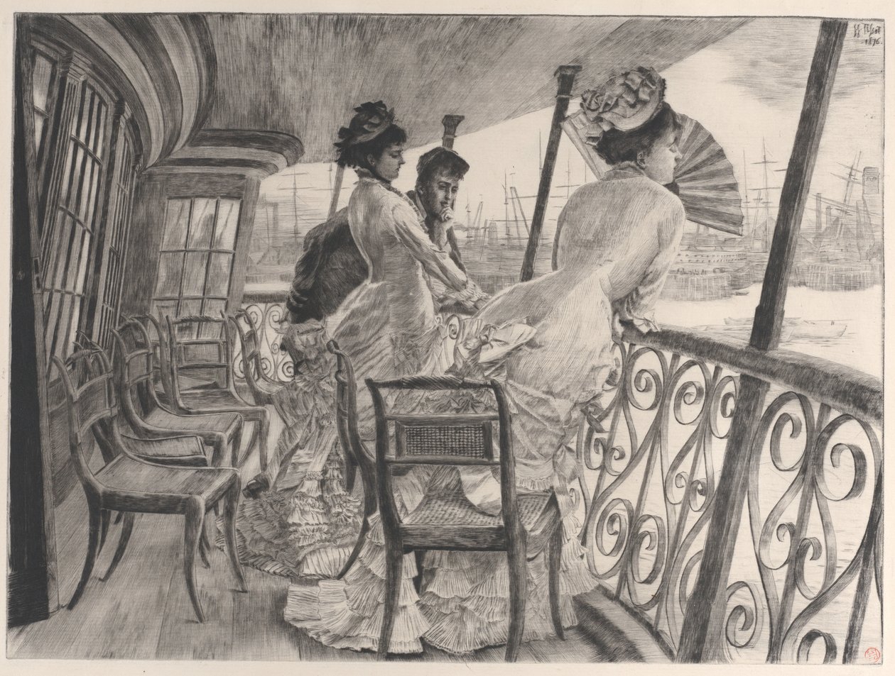 Galleria H.M.S. Kalkutan matkamuisto pallosta laivalla La galerie du Calcutta..., 1876. tekijältä James Tissot