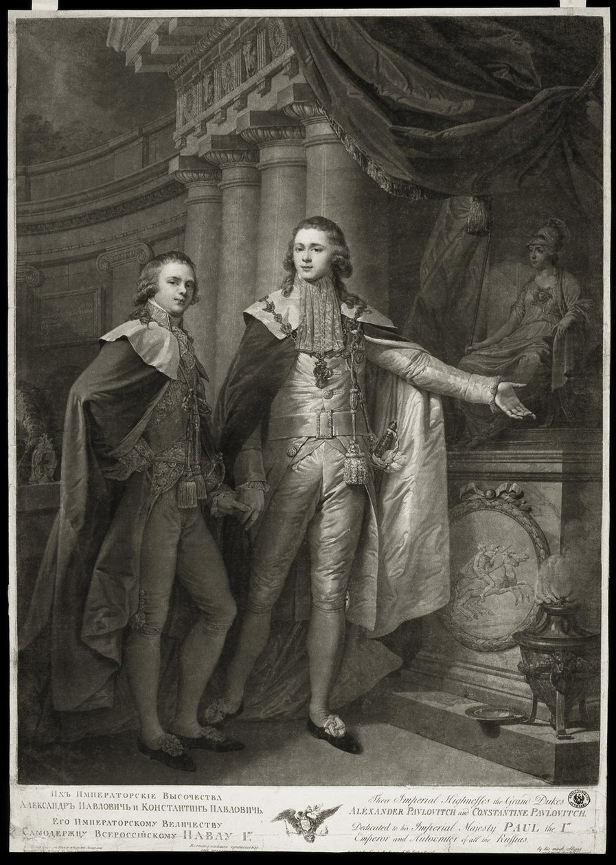 Venäjän suurruhtinaiden Aleksanteri Pavlovitšin ja Konstantinus Pavlovitšin muotokuva, 1797 tekijältä James Walker