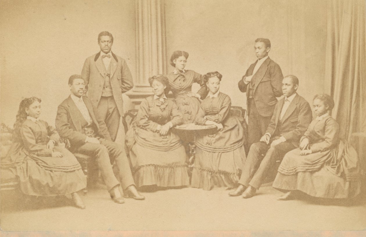 Jubilee-laulajien carte-de-visite, 1872, painettu myöhemmin. tekijältä James Wallace Black