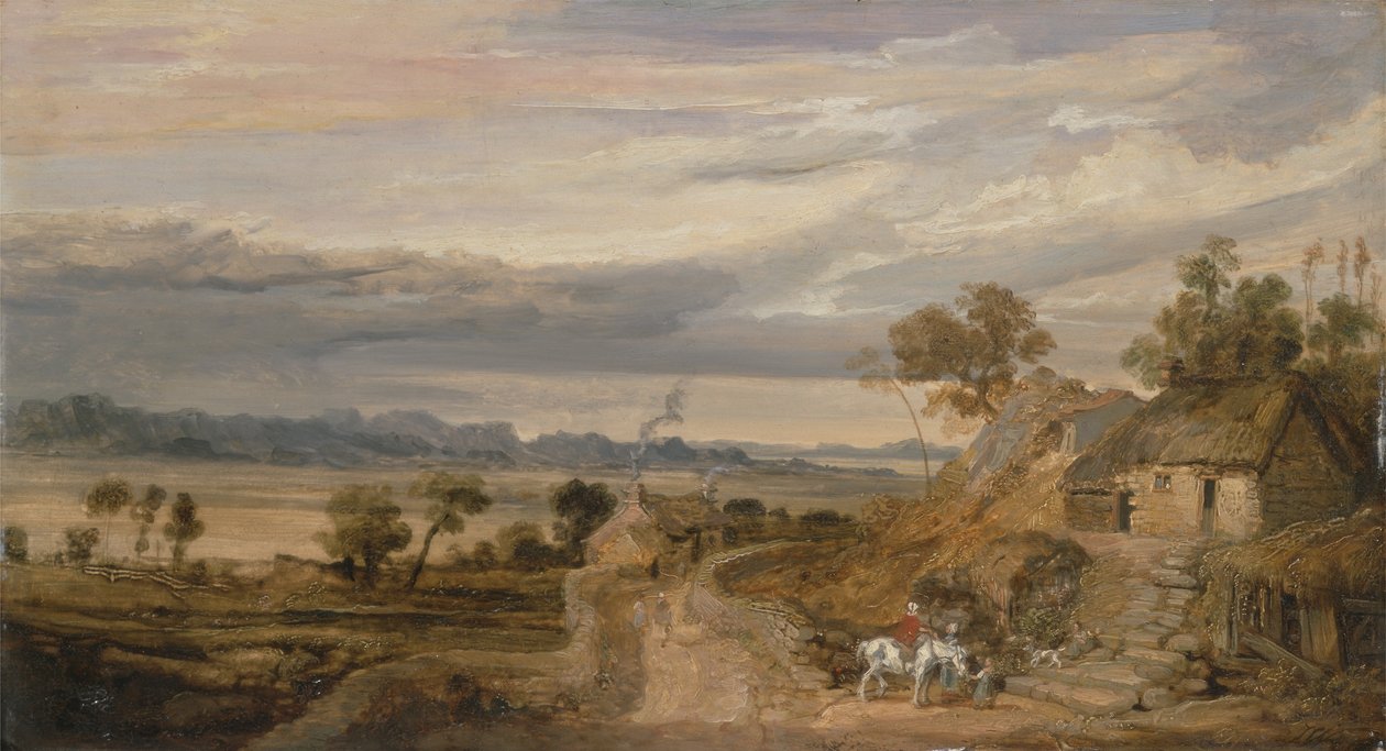 Maisema mökeillä, n. 1802-07 (öljy paneelille) tekijältä James Ward