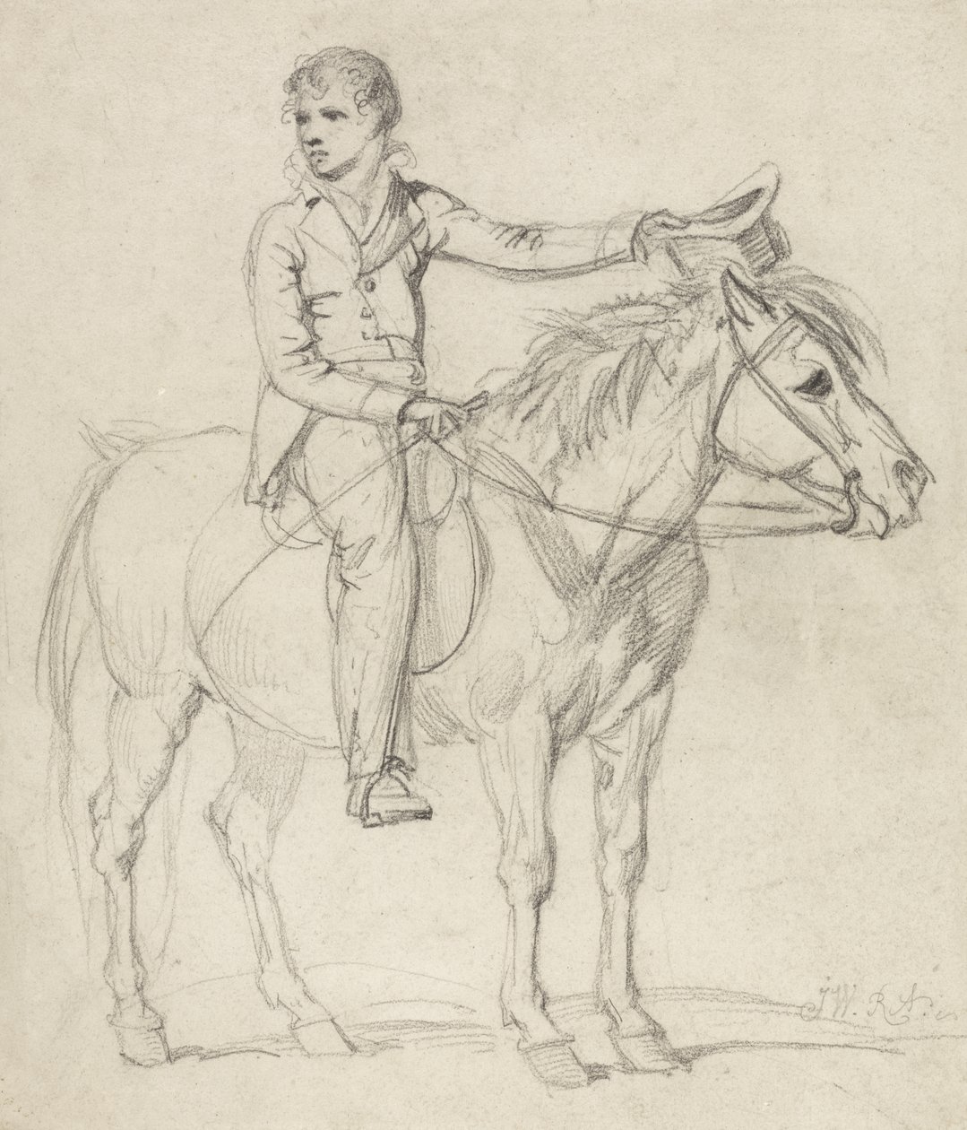 Lord Stanhope (1753-1816) ponilla ratsastavana poikana (kynä paperilla) tekijältä James Ward