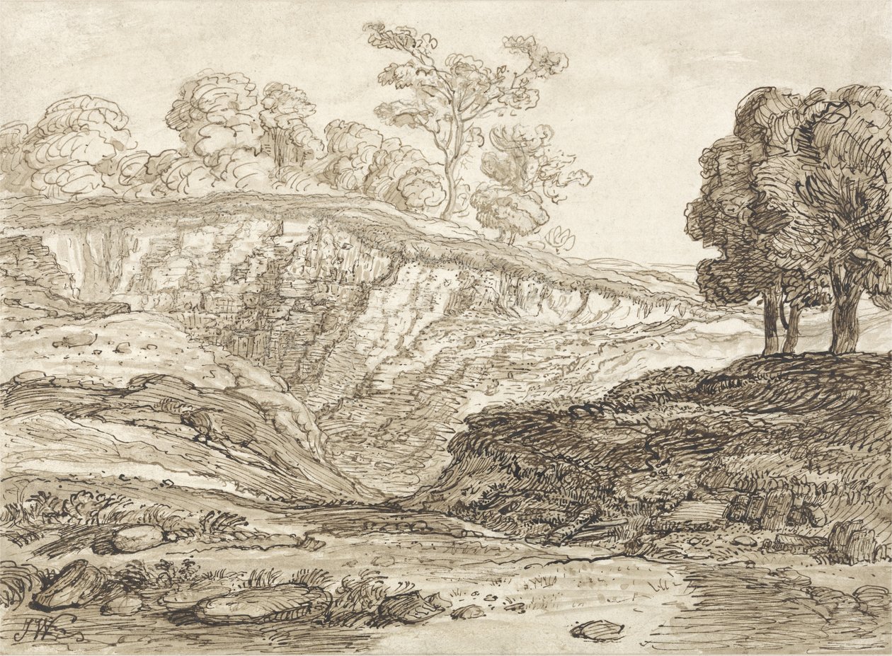 The Quarry (kynä ja ruskea muste ruskealla pesulla paperilla) tekijältä James Ward