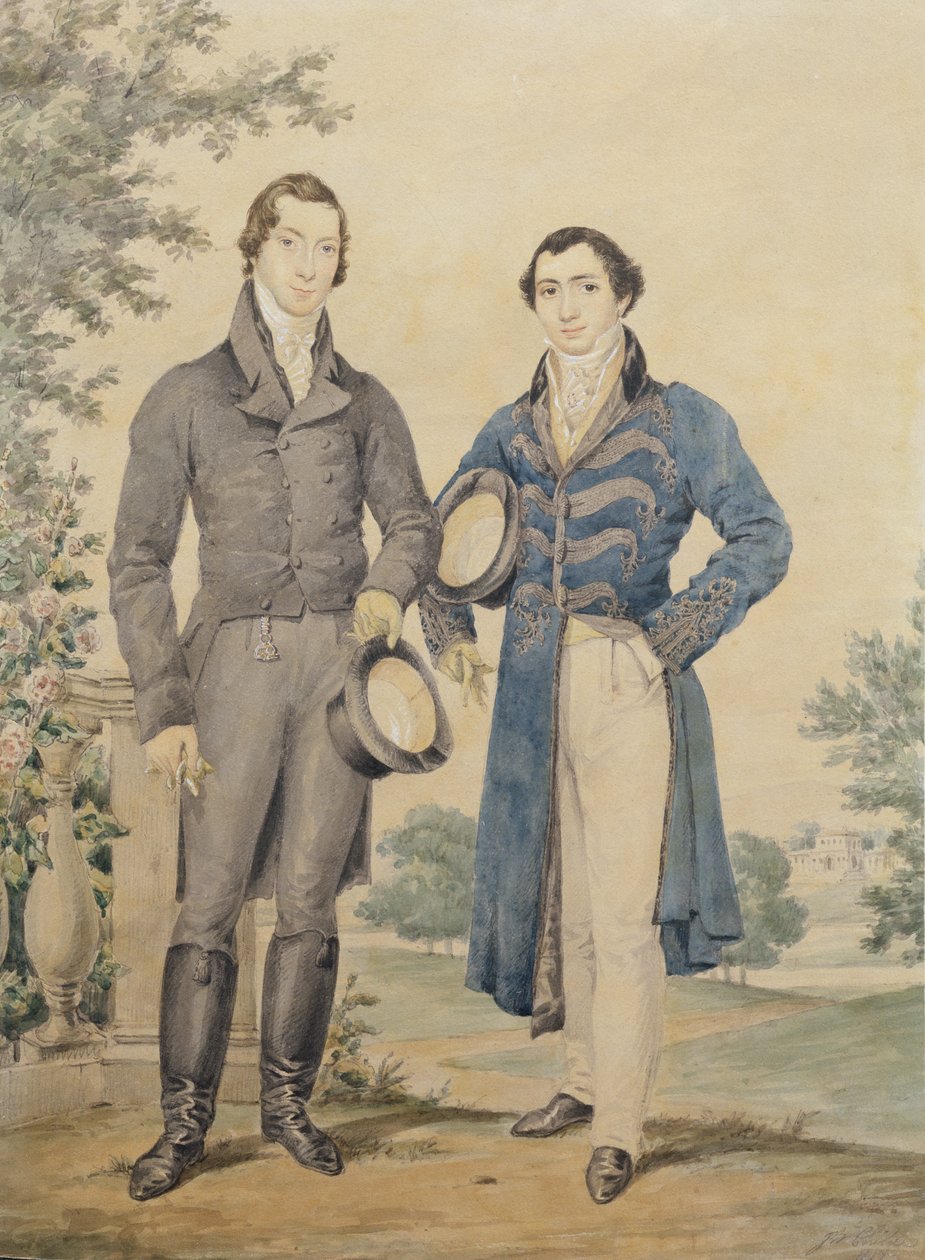 Kahden herran muotokuva, 1817 (lyijykynä & wc, korotettu valkoisella) tekijältä James Warren Childe