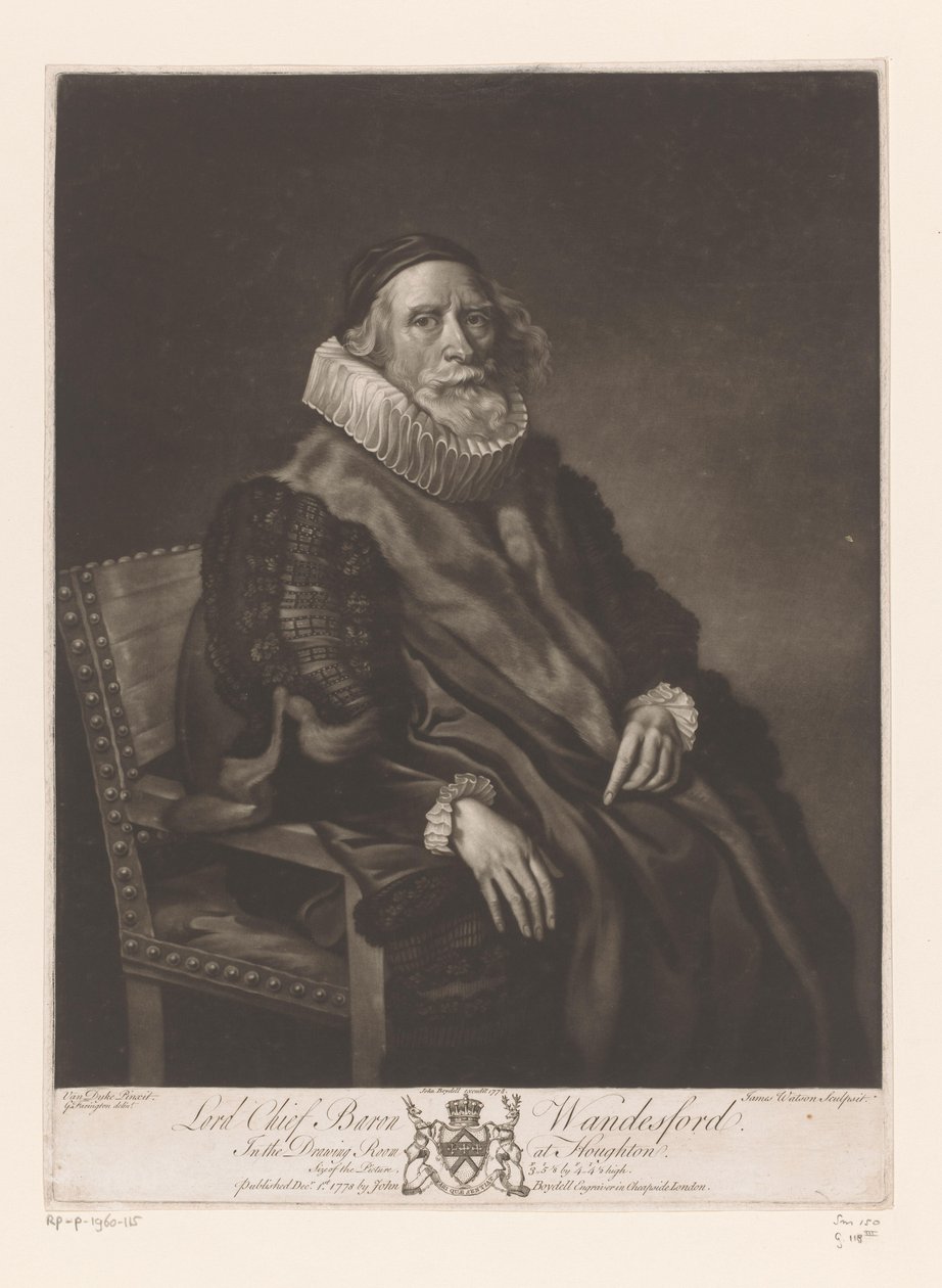 Portret van Rowland Wandesford Lord Chief Baron Wandesford (nimi esineessä) Schilderijen uit The Houghton Gallery (sarjan nimi) The Houghton Gallery (sarjan nimi) tekijältä James Watson (prentmaker)