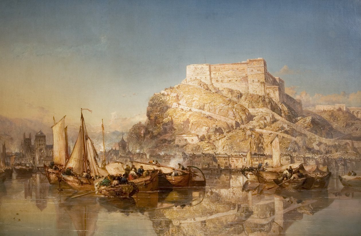 Huyn kaupunki ja linnoitus Maas-joella, 1880 tekijältä James Webb