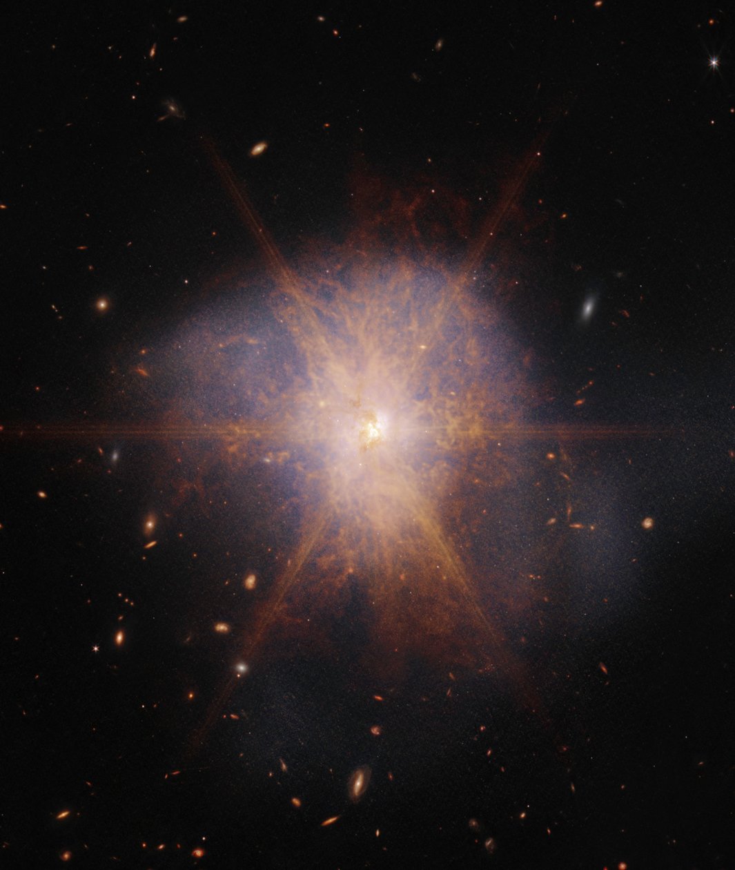 Arp 220 (NIRCam- ja MIRI-kuva) tekijältä James Webb Space Telescope (NASA)