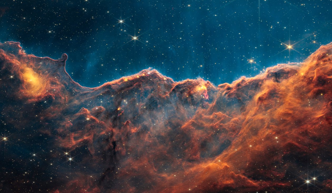 Carina Nebula Jets (NIRCam kapeakaistaisten suodattimien kompassikuva) Ei huomautuksia tekijältä James Webb Space Telescope (NASA)