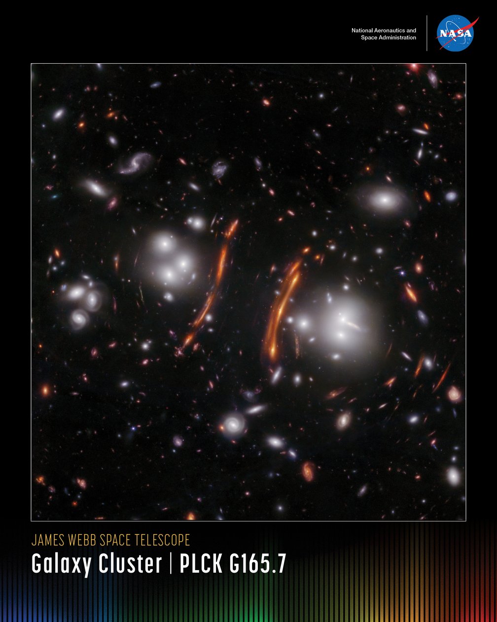 Galaxy Cluster PLCK G165.7 -minijuliste tekijältä James Webb Space Telescope (NASA)