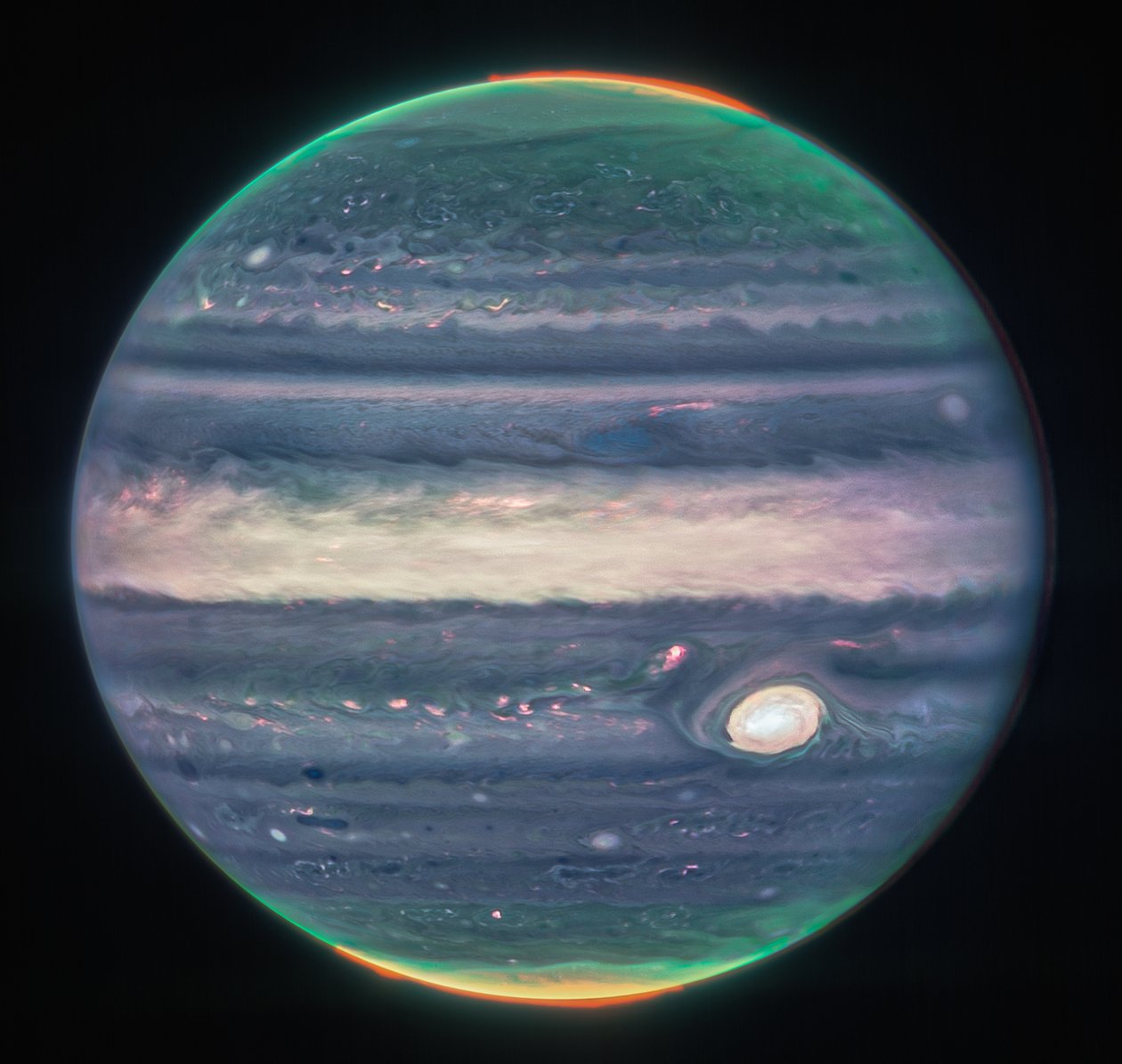 Webbin Jupiter Images Showcase Auroras, Hazes tekijältä James Webb Space Telescope (NASA)