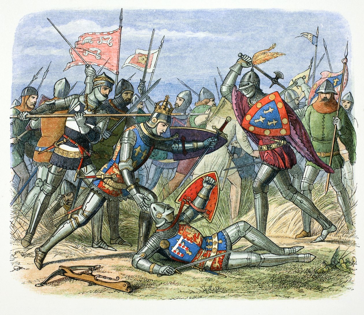 Alenconin herttua hyökkäsi Englannin Henrik V:n kimppuun Agincourtin taistelussa, 1415 1864 tekijältä James William Edmund Doyle