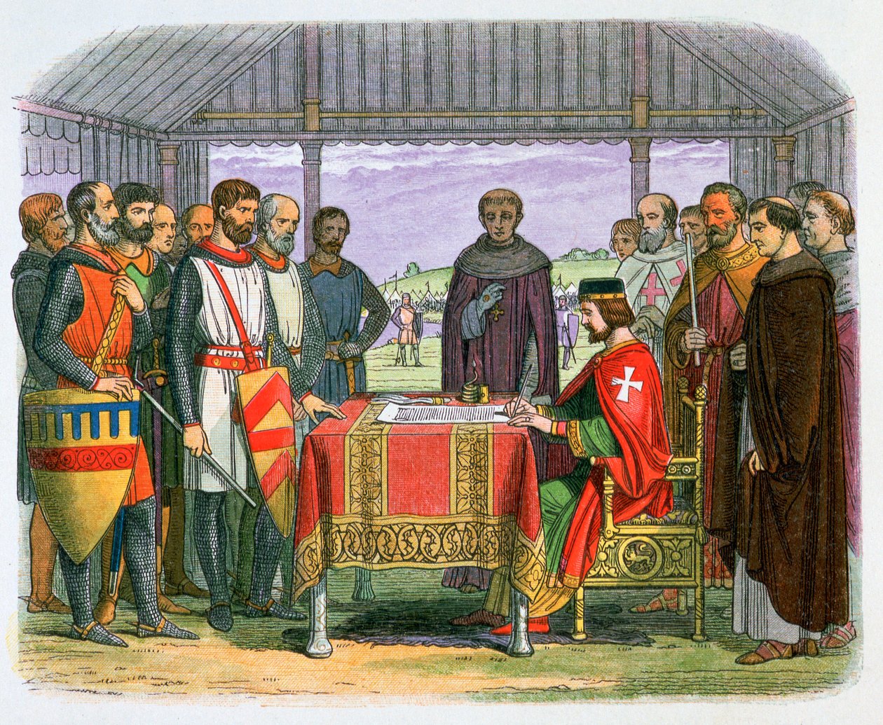 Kuva kuningas Johannes allekirjoittamassa Magna Carta, 1800-luku tekijältä James William Edmund Doyle