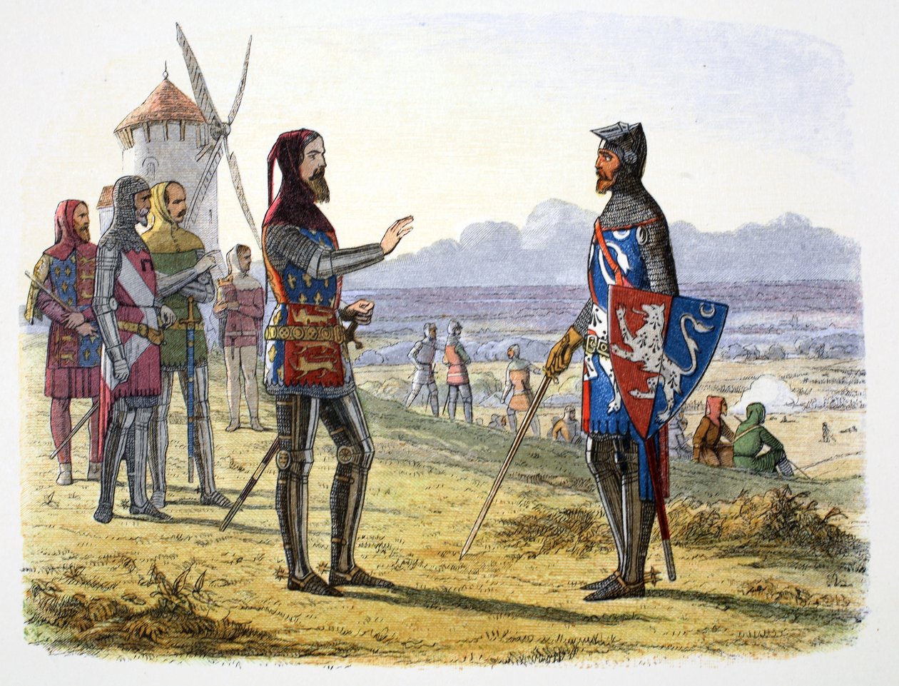 Kuningas Edward III kieltäytyy avustamasta poikaansa Crecyn taistelussa Ranskassa, 1346 1864 tekijältä James William Edmund Doyle