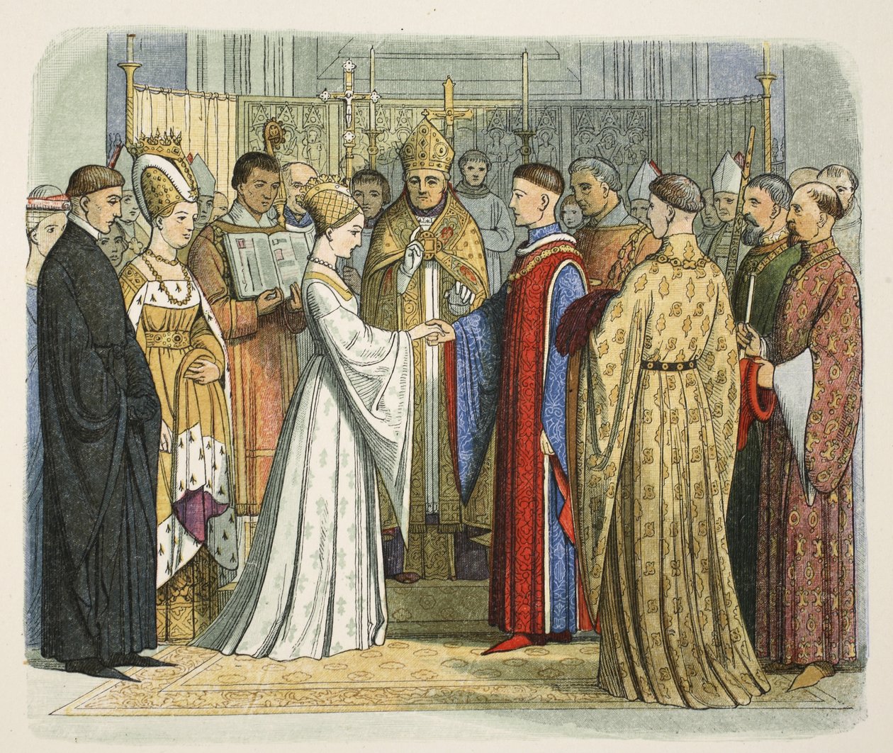 Henrik V:n ja Ranskan Katherinen avioliitto, 2. kesäkuuta 1420, Englannin kronikasta 55–1485, pub. Lontoo, 1863 tekijältä James William Edmund Doyle