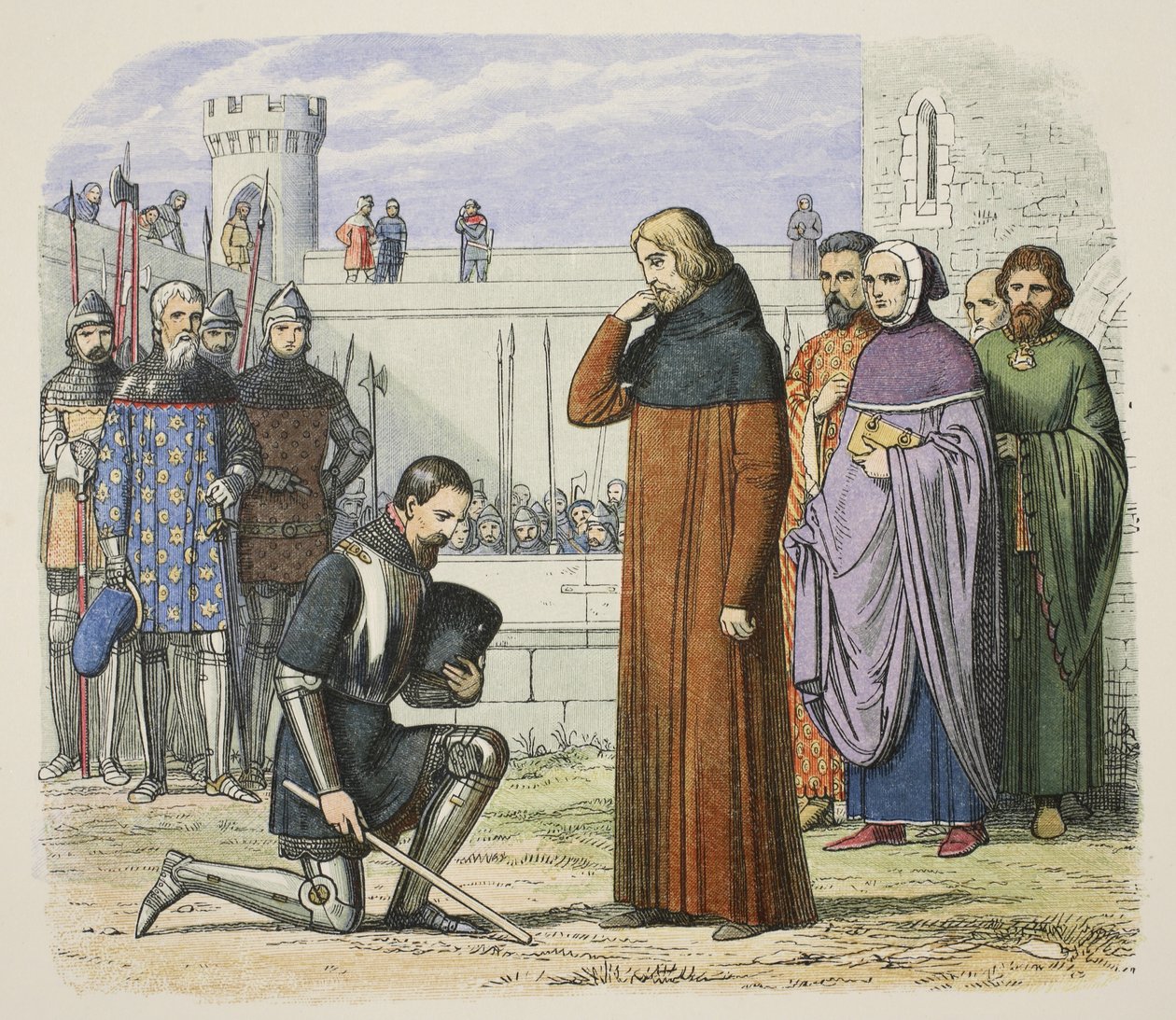 Richard II:n ja Henry Bolingbroken tapaaminen, jossa Henry vaatii valtaistuinta, A Chronicle of England eKr. 55–1485, pub. Lontoo tekijältä James William Edmund Doyle