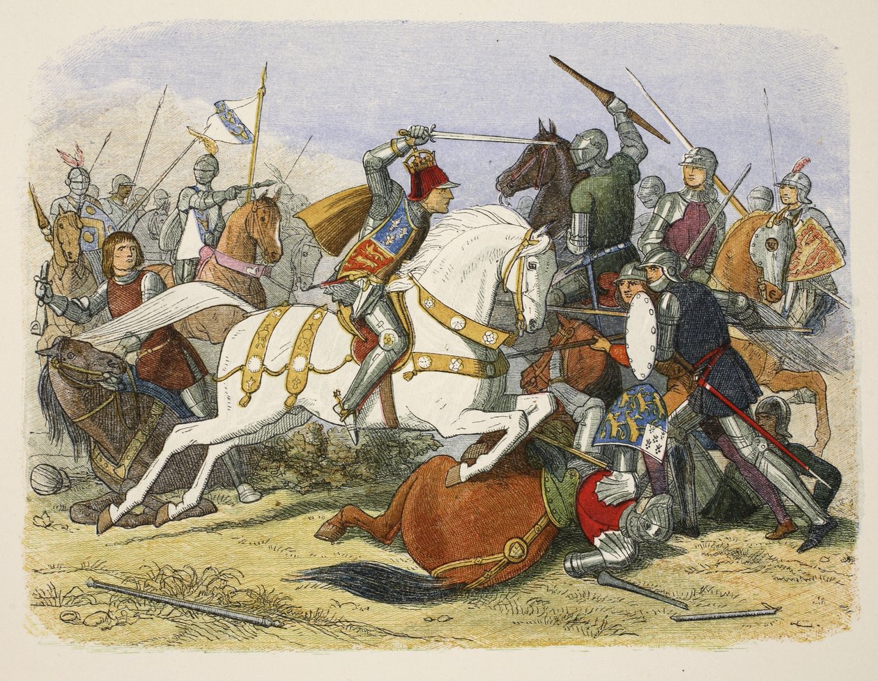 Richard III at Bosworth Field, 22. elokuuta 1485, teoksesta A Chronicle of England BC 55 to AD 1485, pub. Lontoo, 1863 tekijältä James William Edmund Doyle