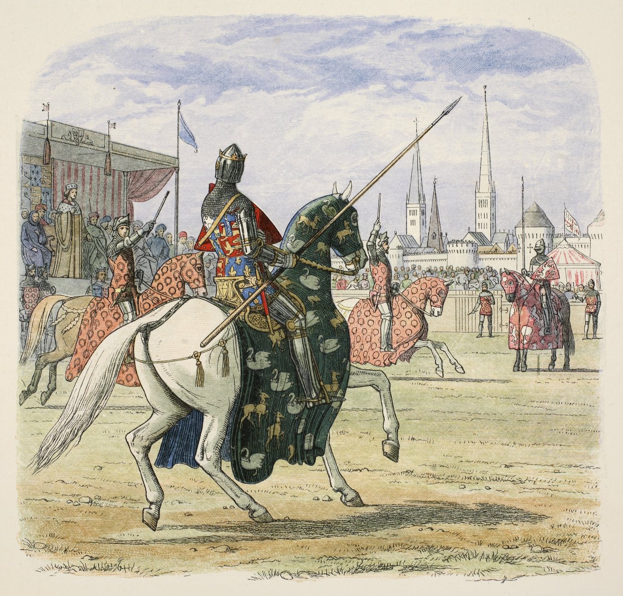 Richard II lopettaa kaksintaistelun Herefordin ja Norfolkin välillä, A Chronicle of England eKr. 55 - 1485 jKr, pub. Lontoo tekijältä James William Edmund Doyle