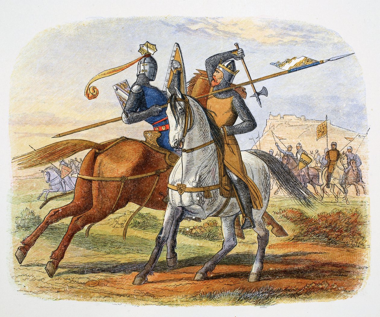 Robert Bruce tappaa Sir Henry Bohunin Bannockburnin taistelussa Skotlannissa, 1314 1864 tekijältä James William Edmund Doyle