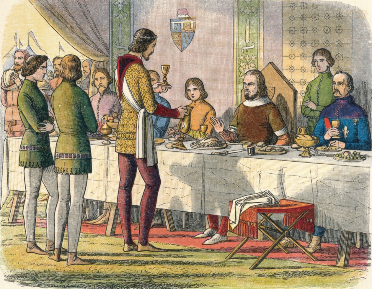 Prinssi palvelee kuningas Johannesta pöydässä, 1356 1864 tekijältä James William Edmund Doyle