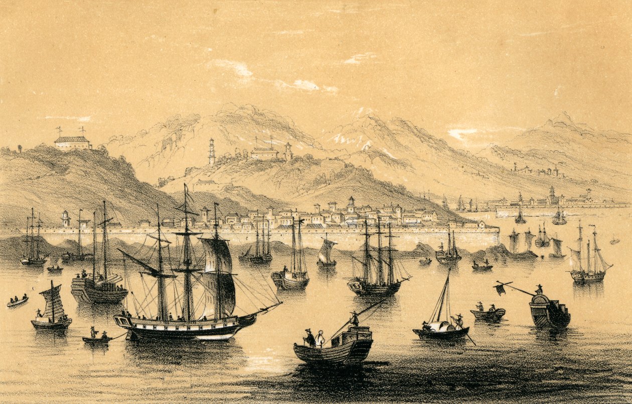 Amoy, yksi viidestä satamasta, jotka avattiin myöhäisellä sopimuksella brittiläiselle kaupalle vuonna 1847. tekijältä James William Giles