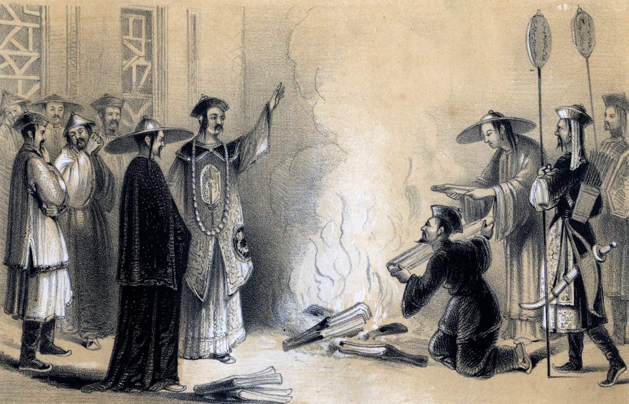 Kiinalaisten kirjojen polttaminen, 3. vuosisadalla eKr., 1847 tekijältä James William Giles