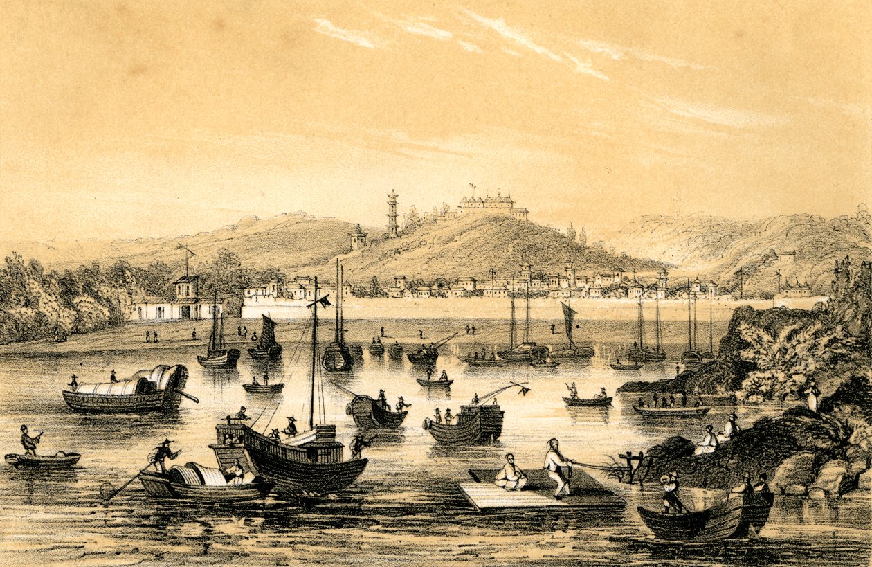 Ningbo, yksi viidestä satamasta, jotka avattiin myöhäisellä sopimuksella brittiläiselle kaupalle, Kiina, 1847 tekijältä James William Giles