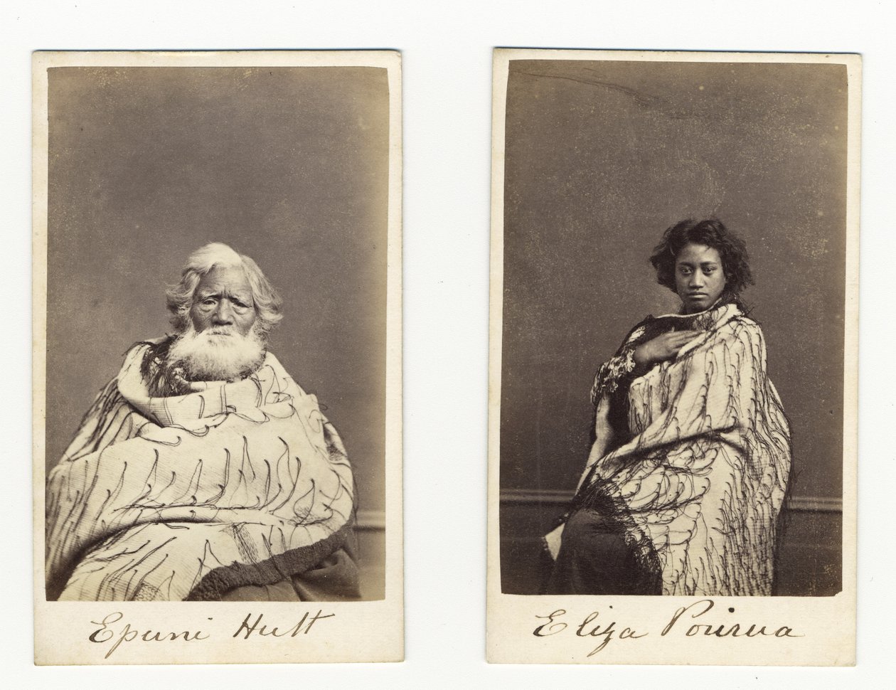 Epuni Hutt ja Eliza Porirua, n. 1865 (albumiprintti) tekijältä James Wrigglesworth