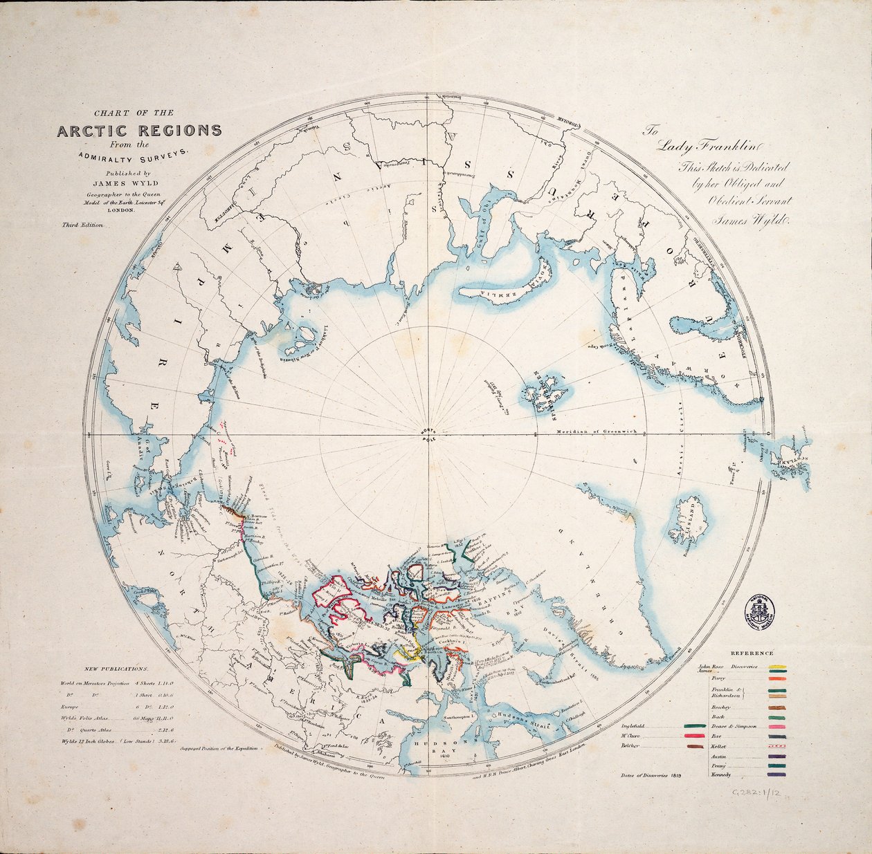 Arktisten alueiden kartta Amiraliteetin kartoituksista, kolmas painos, noin 1854 (kaiverrus). tekijältä James the Younger Wyld