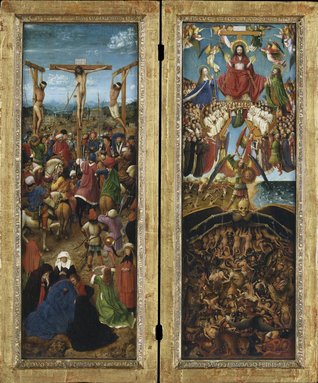 Ristiinnaulitseminen; Viimeinen tuomio, diptyykki tekijältä Jan van Eyck