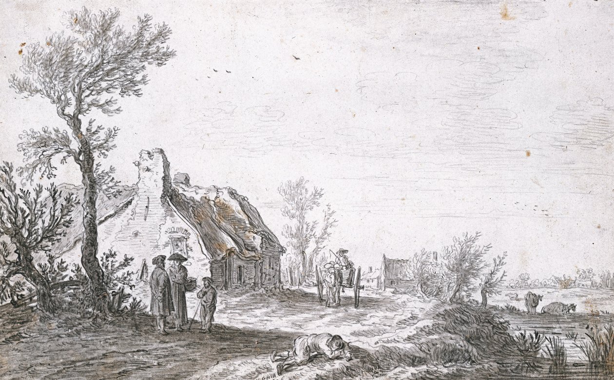 Maantie koirakärryn kanssa maatilalla, 1626 tekijältä Jan Josephsz van Goyen