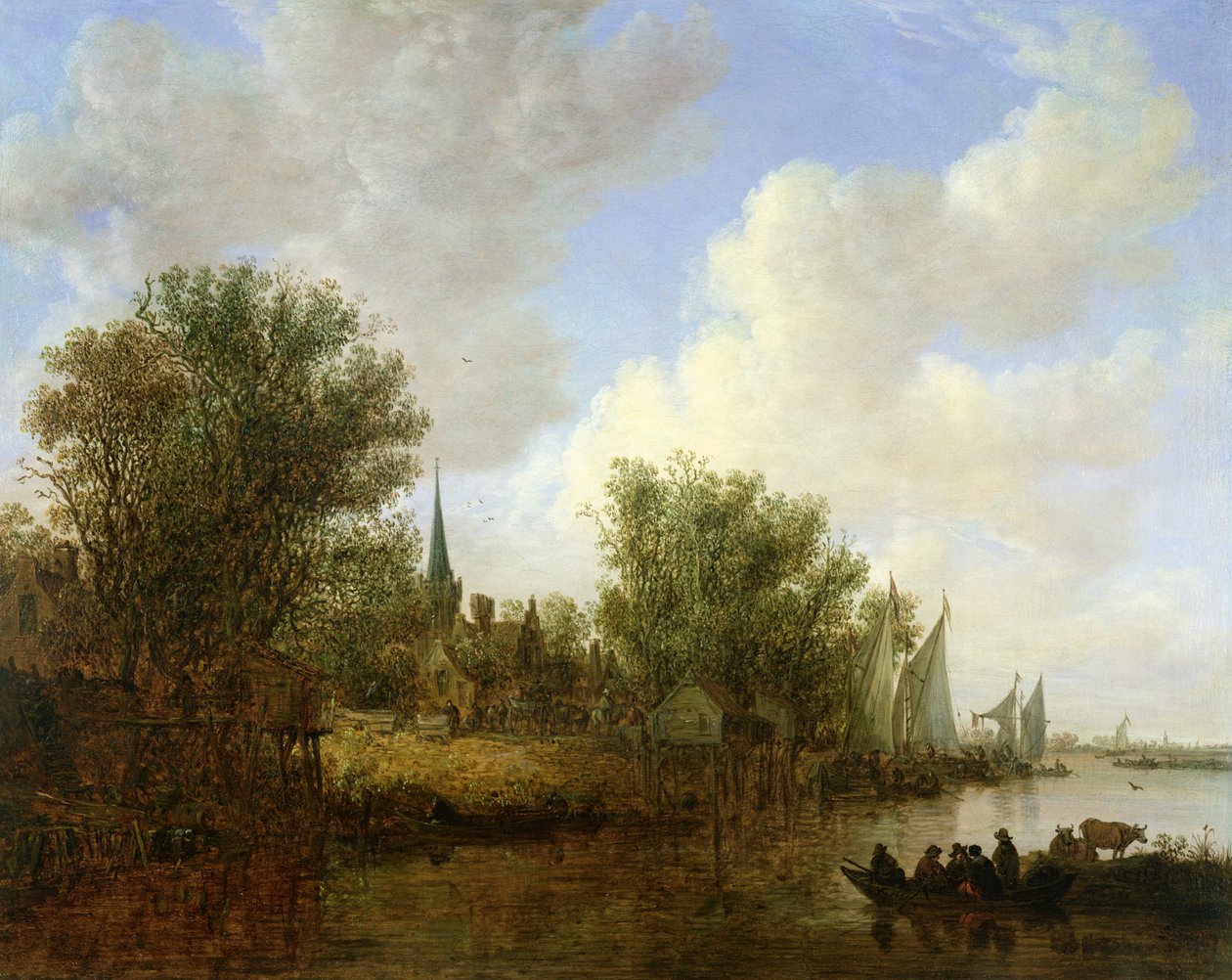 Jokikohtaus ja näkymä Overschieen, 1651 tekijältä Jan Josephsz van Goyen