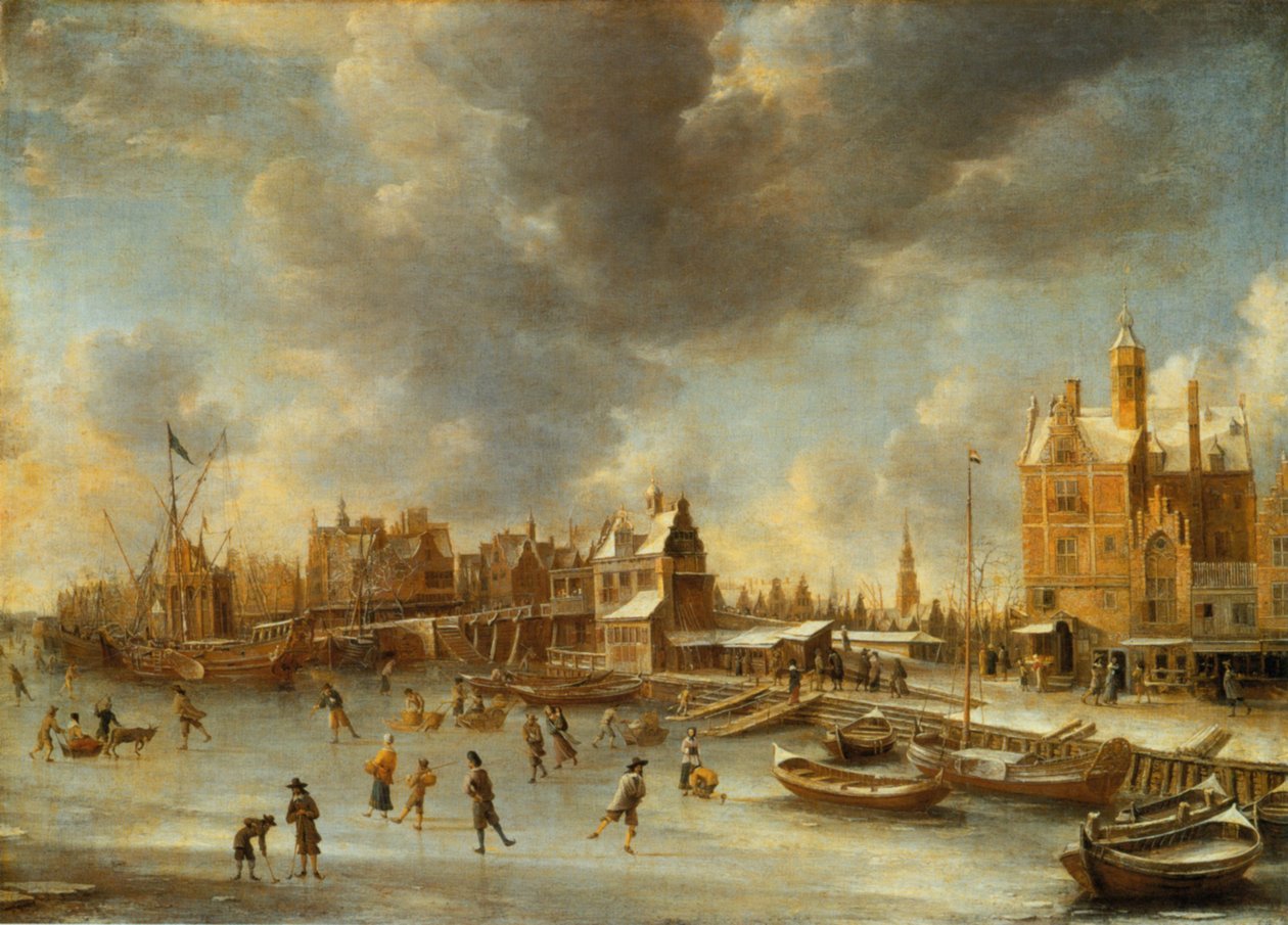 Schlittschuhläufer auf dem Y vor dem Paalhuis tekijältä Jan Abrahamsz. Beerstraten