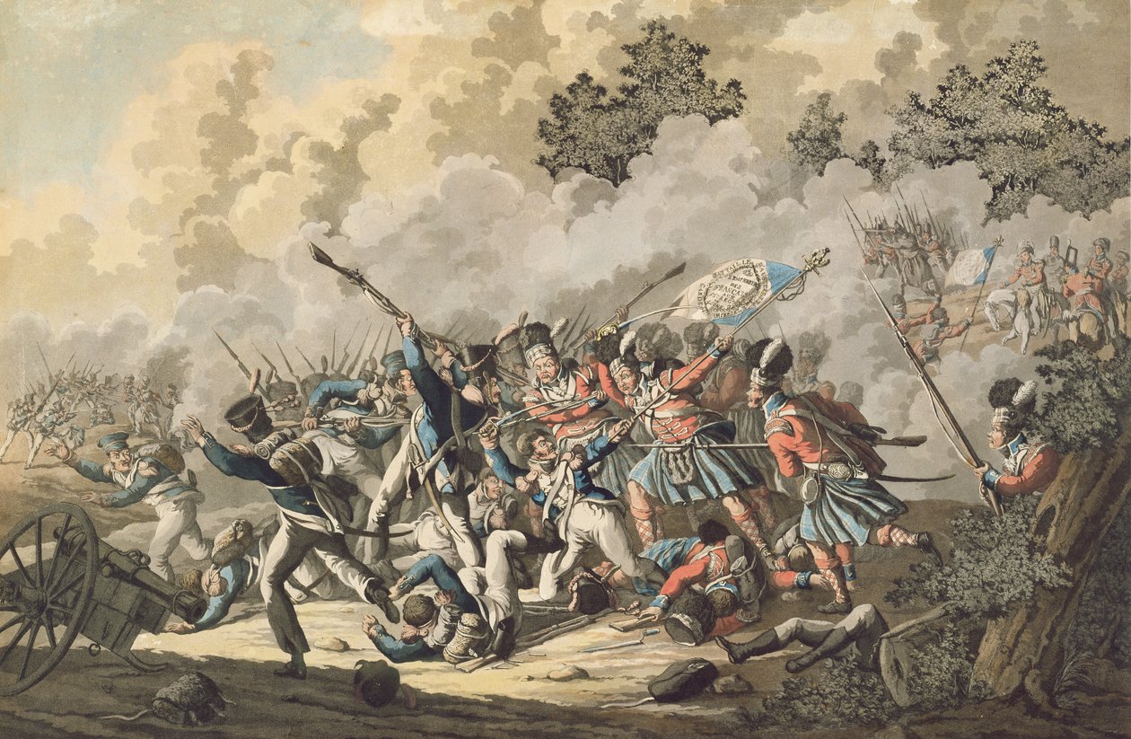 Skotlantilaiset joukot ja vanha keisarillinen kaarti, Waterloo, 18. kesäkuuta 1815. tekijältä Jan Anthonie Langendyk