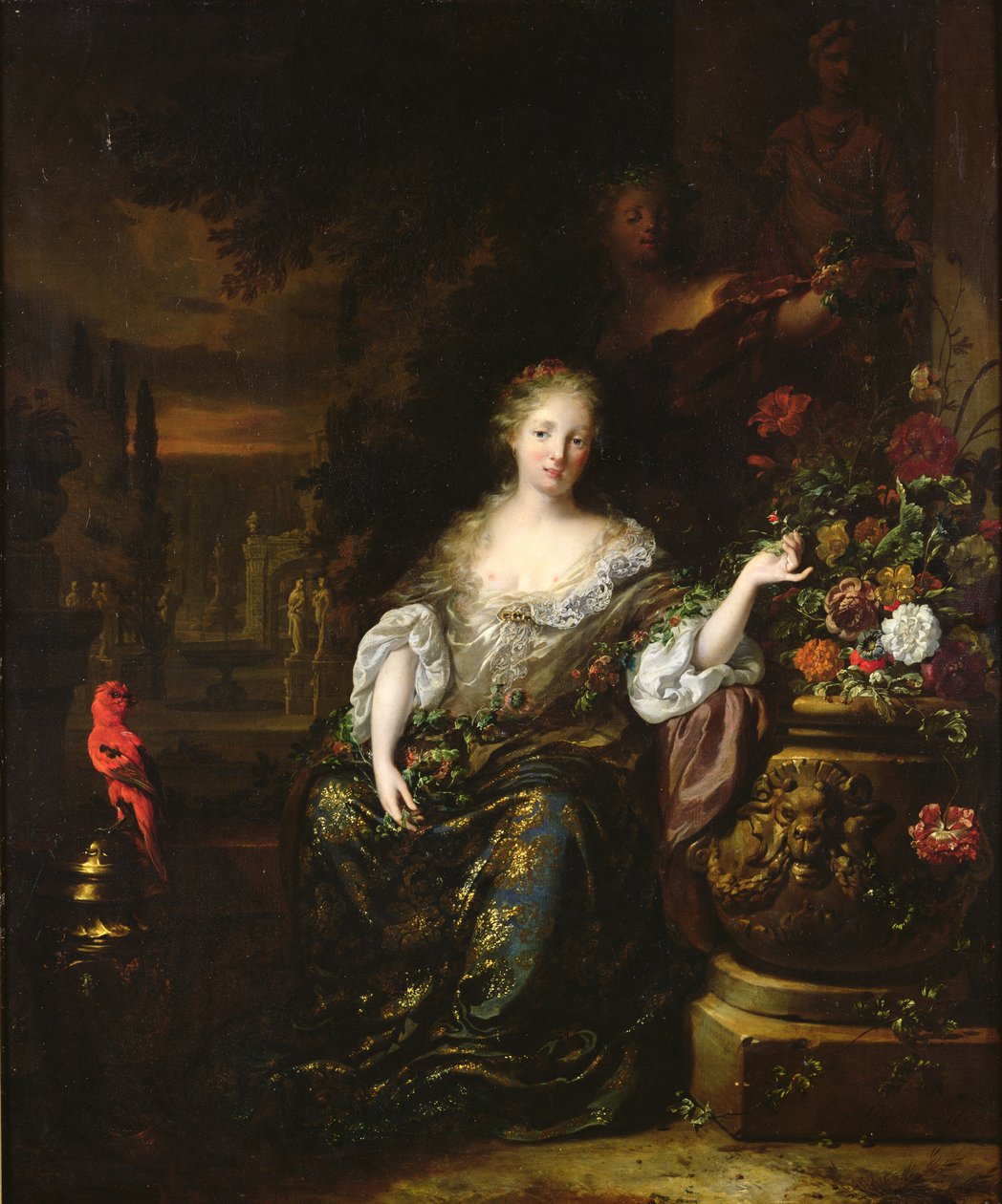 Nainen istuu puistossa, 1688 tekijältä Jan Baptist Weenix