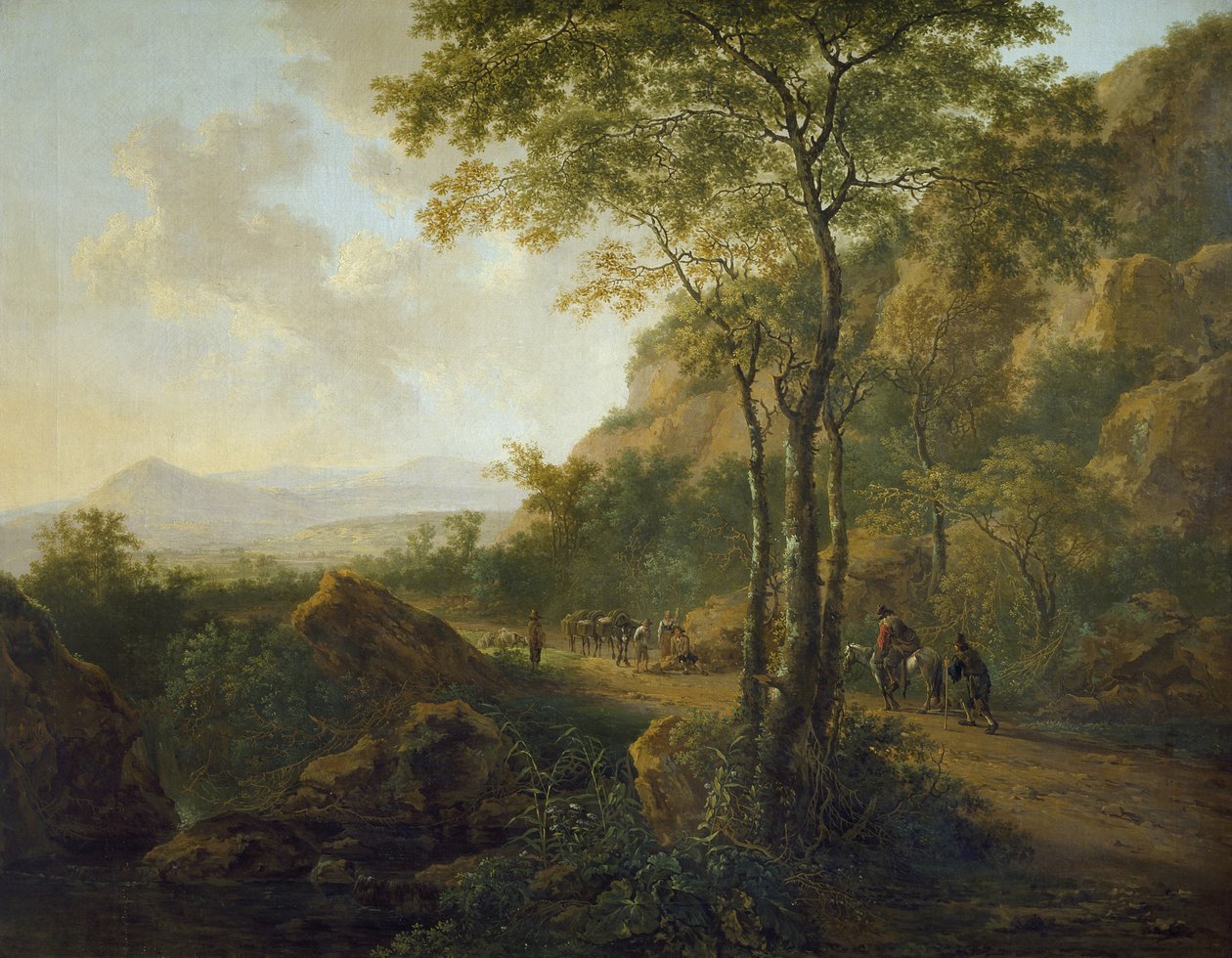 Italianate maisema ja Muleteers tekijältä Jan Dirksz Both