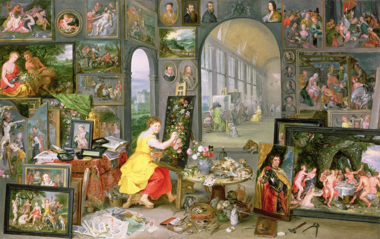 Maalauksen allegoria (öljy kuparille) tekijältä Jan the Elder Brueghel