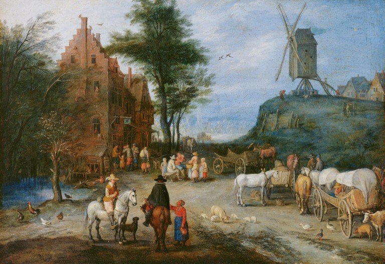 Dorfstraße tekijältä Jan the Elder Brueghel