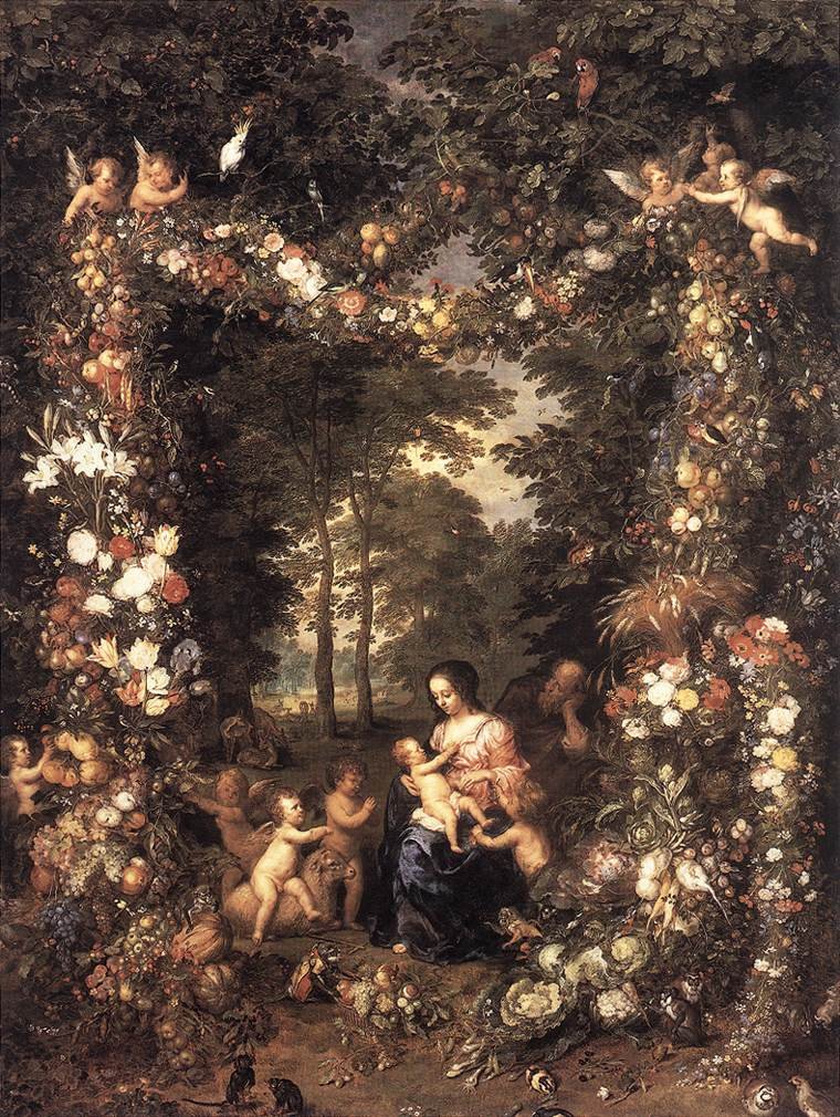 Heilige Familie in einem Blumen- und Früchtekranz tekijältä Jan the Elder Brueghel