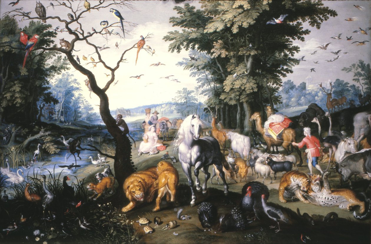 Eläimet saapuvat Nooan arkkiin tekijältä Jan the Elder Brueghel