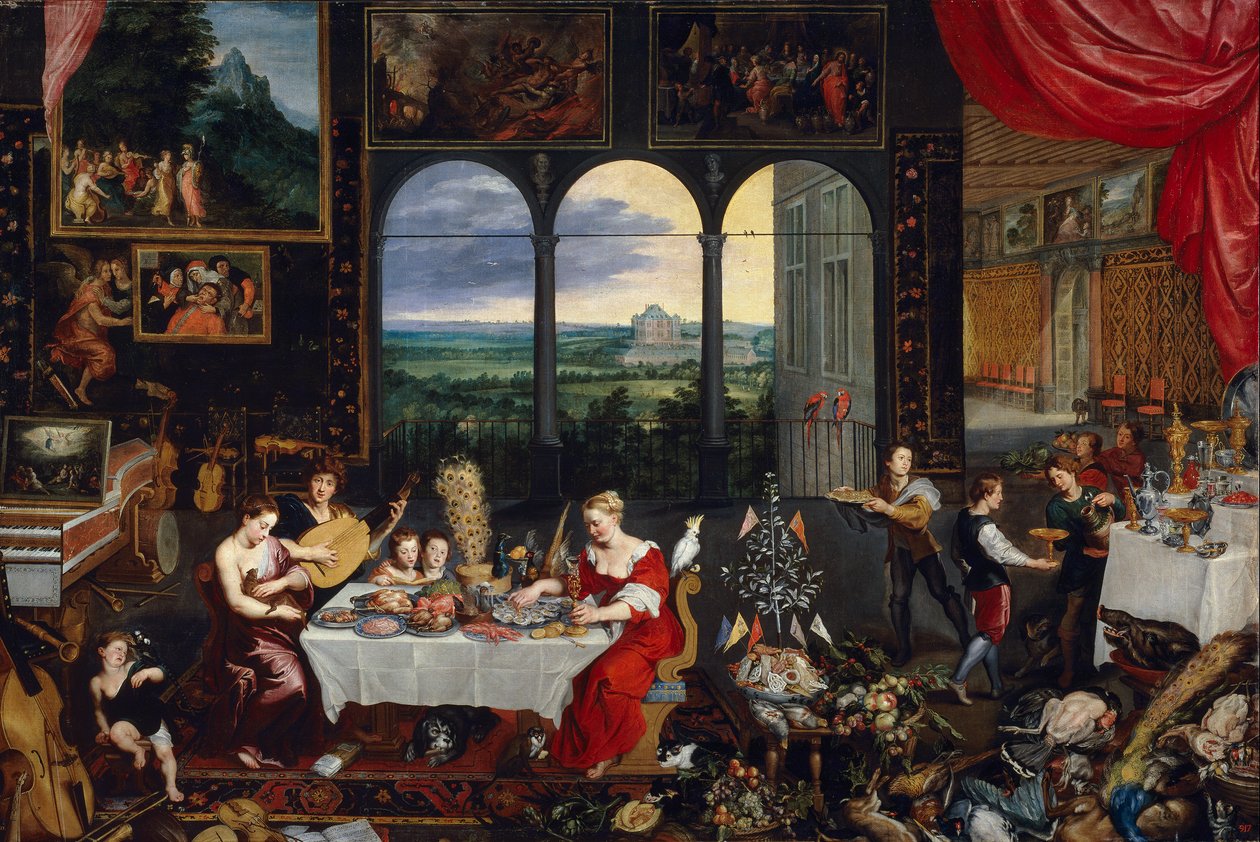 Kuulo, kosketus ja maku tekijältä Jan the Elder Brueghel