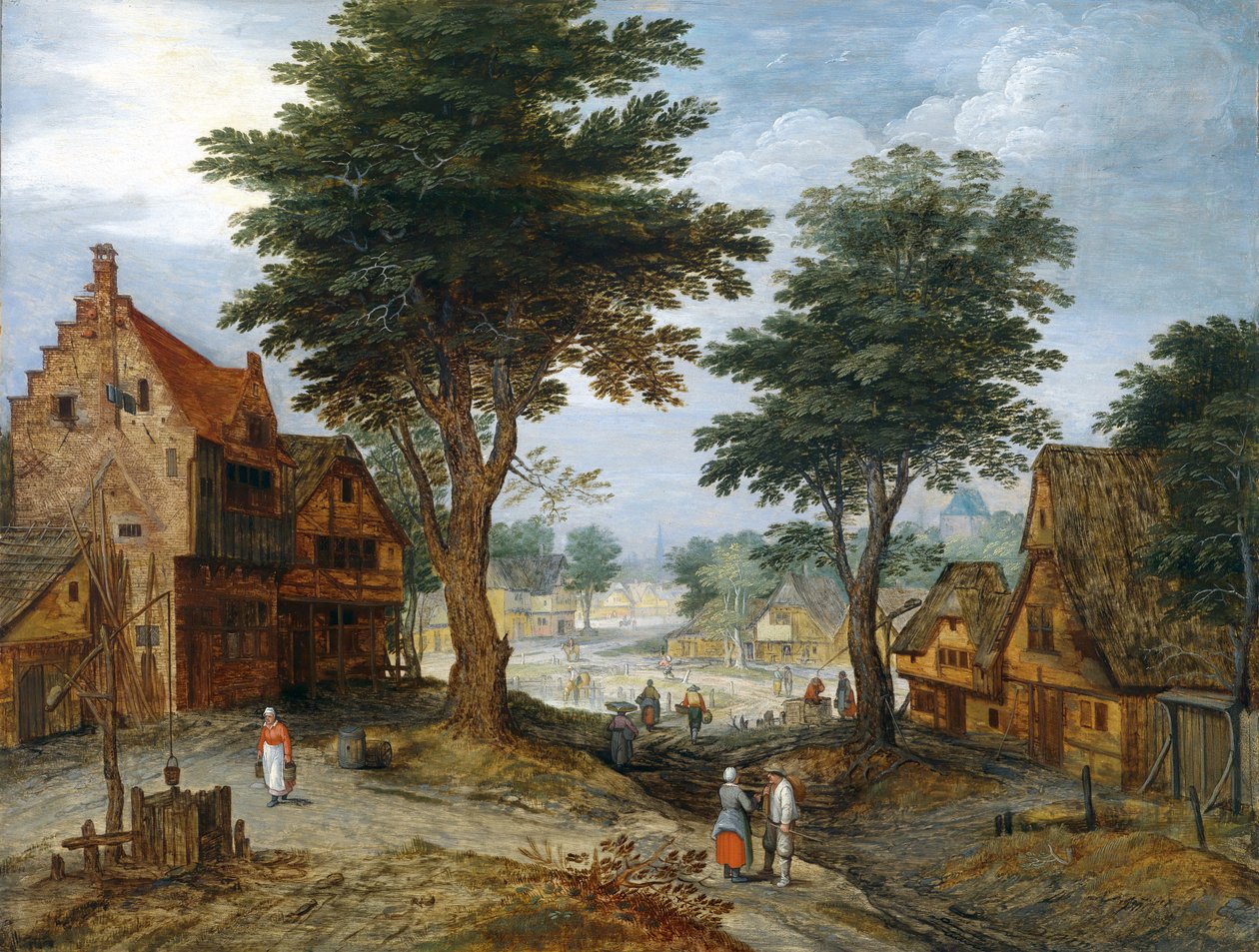 Vilkas kylämaisema puineen tekijältä Jan Brueghel the Younger