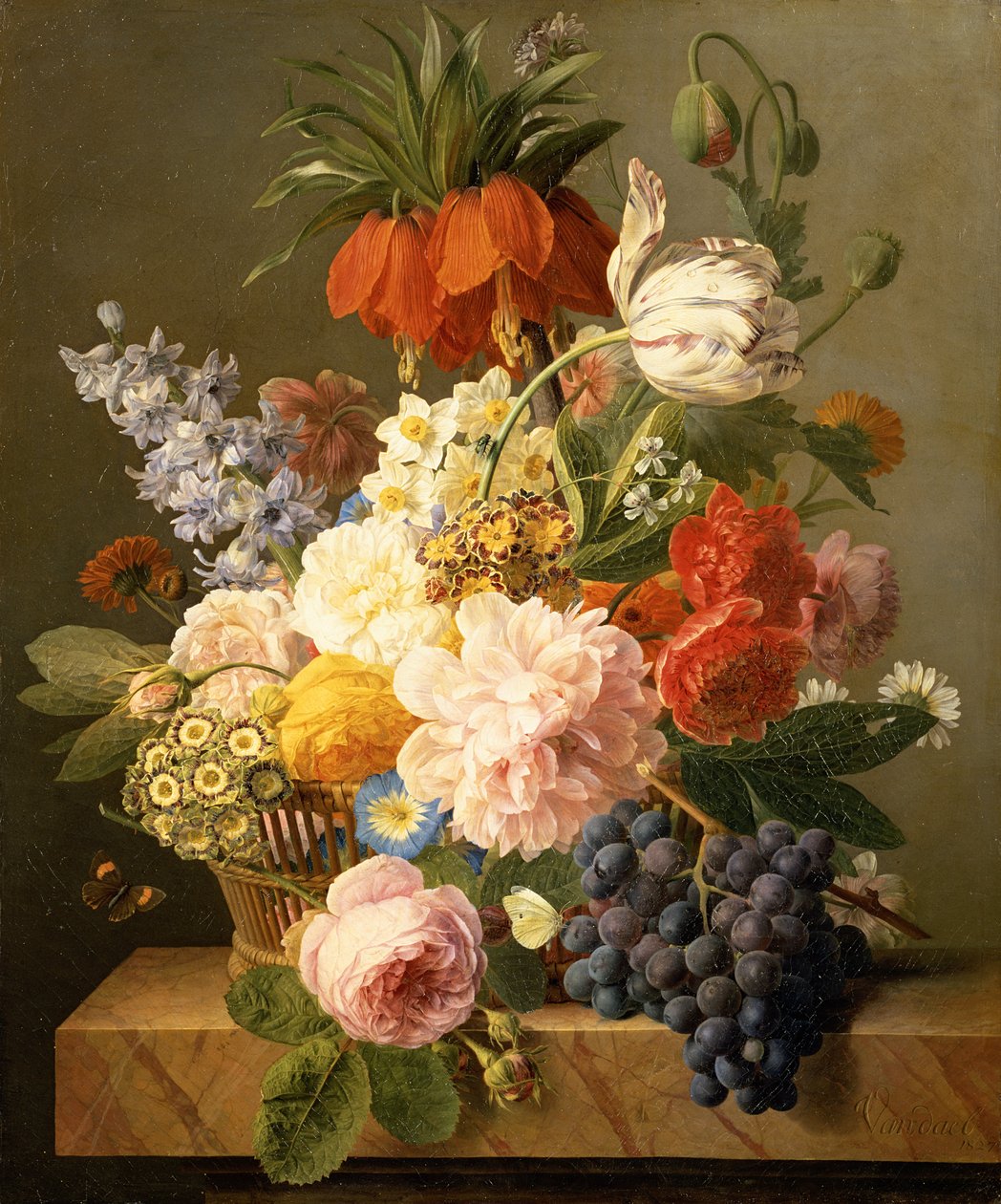 Asetelma kukilla ja hedelmillä, 1827 tekijältä Jan Frans van Dael