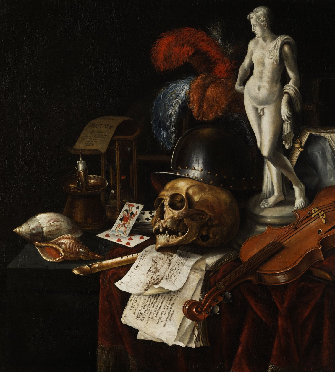 Vanitas-Stilleben mit Schädel und Spielkarten tekijältä Jan Fris