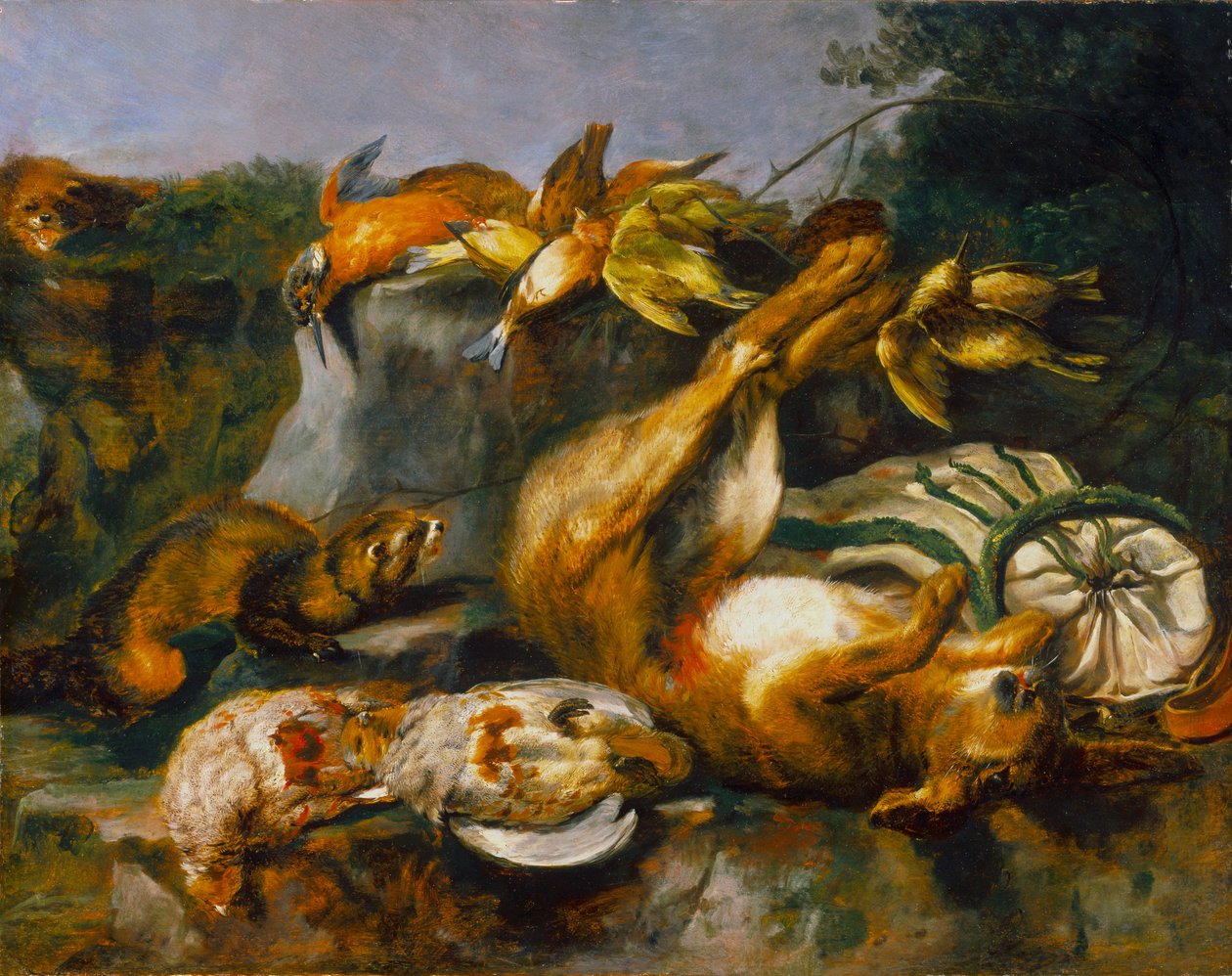 Dead Game and weasels, n.1642 (öljy tammiviilutetulla masoniittilevyllä) tekijältä Jan Fyt