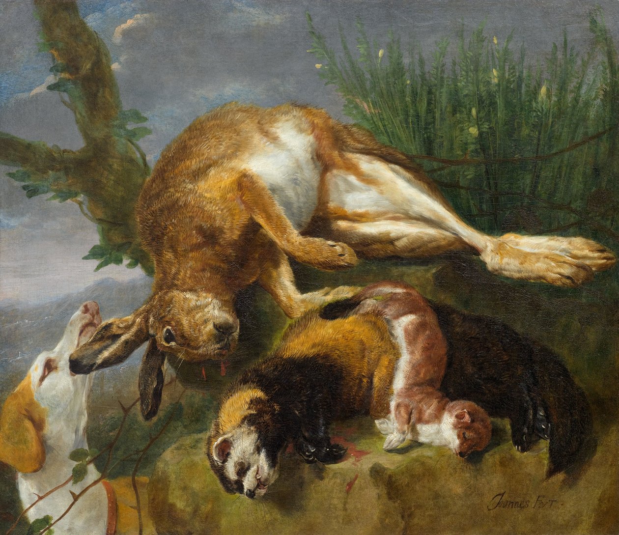 Jagdstillleben mit einem Hund tekijältä Jan Fyt