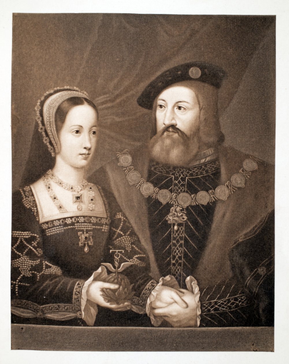Mary Tudor ja Charles Brandon, Suffolkin herttua, n. 1515, pub. 1902 (kollotyyppi) tekijältä Jan Gossaert
